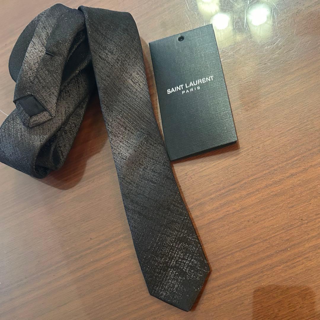 サンローラン　ナロータイ　ネクタイ　美品　ブラック　グレー