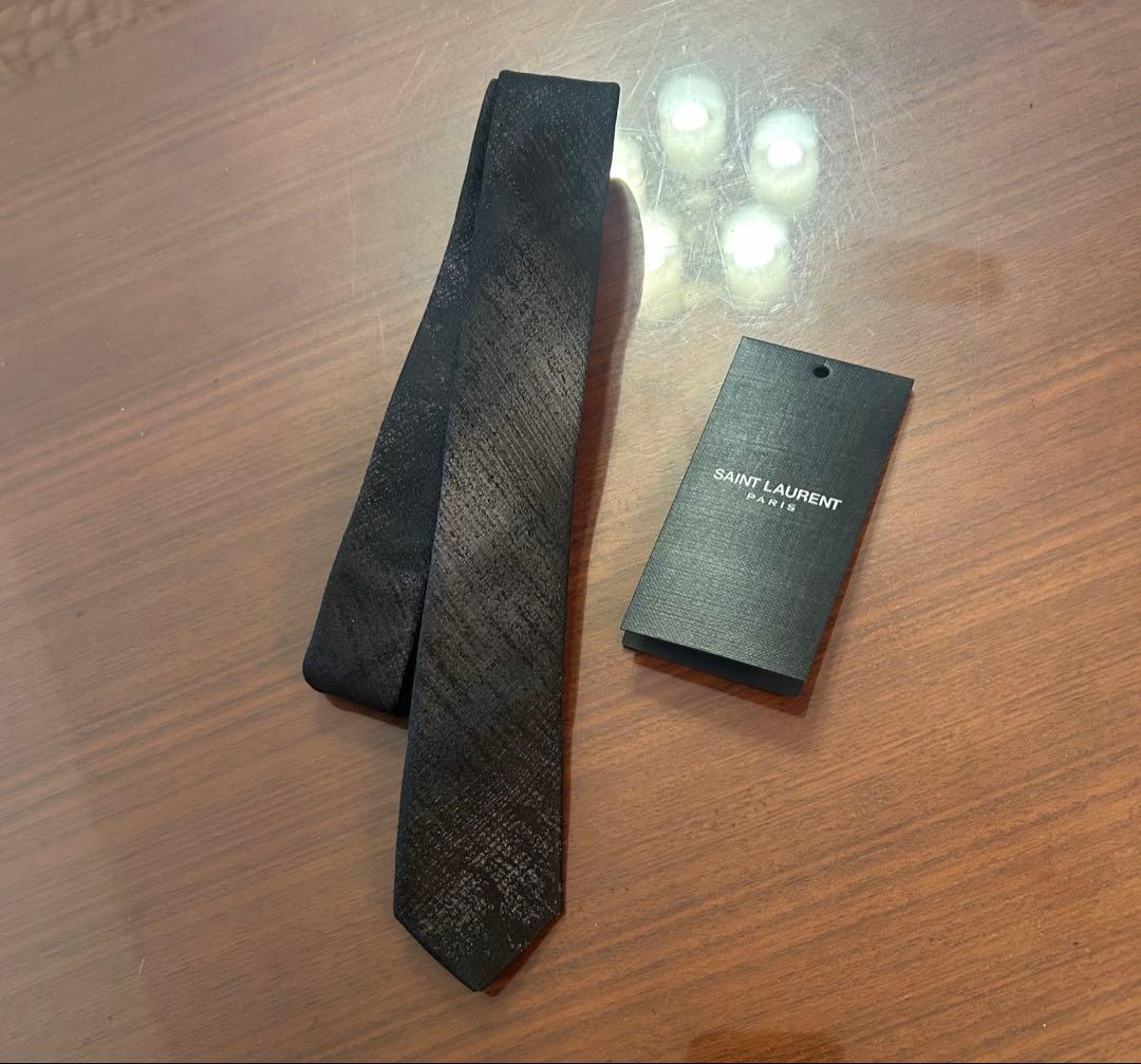 サンローラン　ナロータイ　ネクタイ　美品　ブラック　グレー