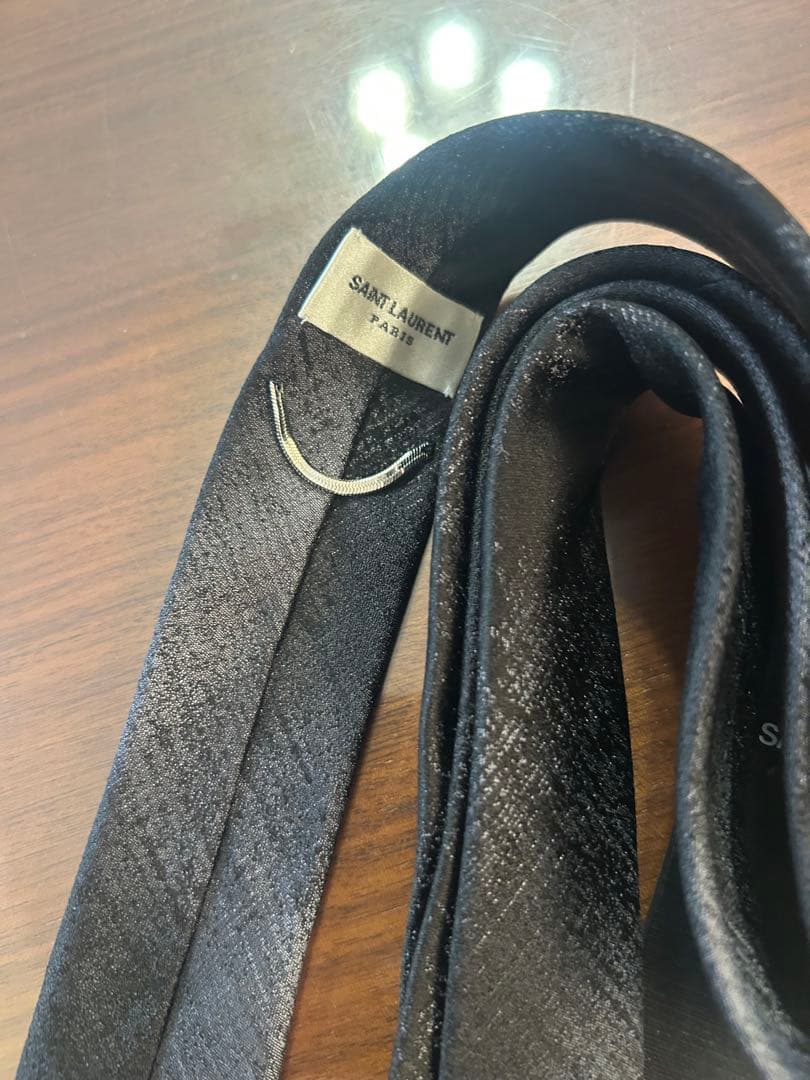 サンローラン　ナロータイ　ネクタイ　美品　ブラック　グレー