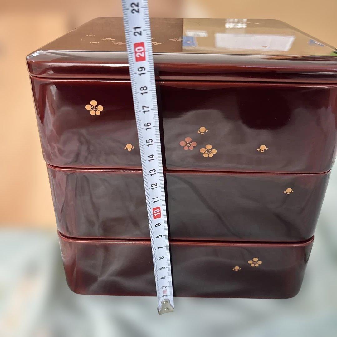 【極美品】輪島塗 三段重箱 蒔絵 梅ちらし 天然木 漆器 共箱付き
