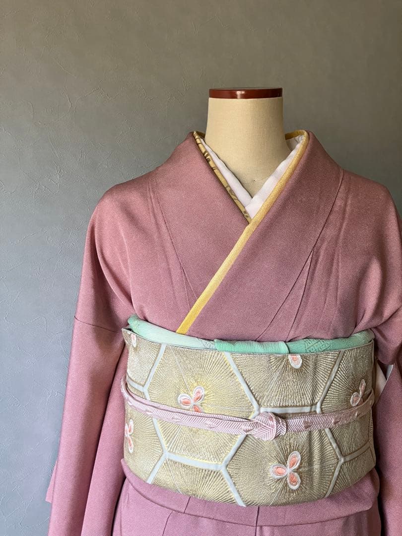 美品江戸小紋＆金糸袋帯&バッグ上品エレガントな3点セット