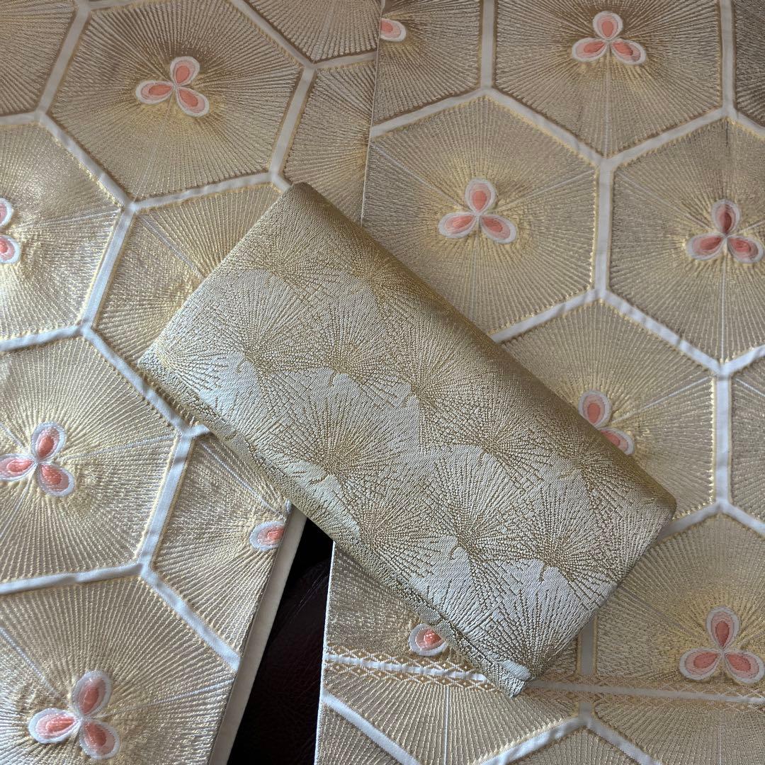 美品江戸小紋＆金糸袋帯&バッグ上品エレガントな3点セット