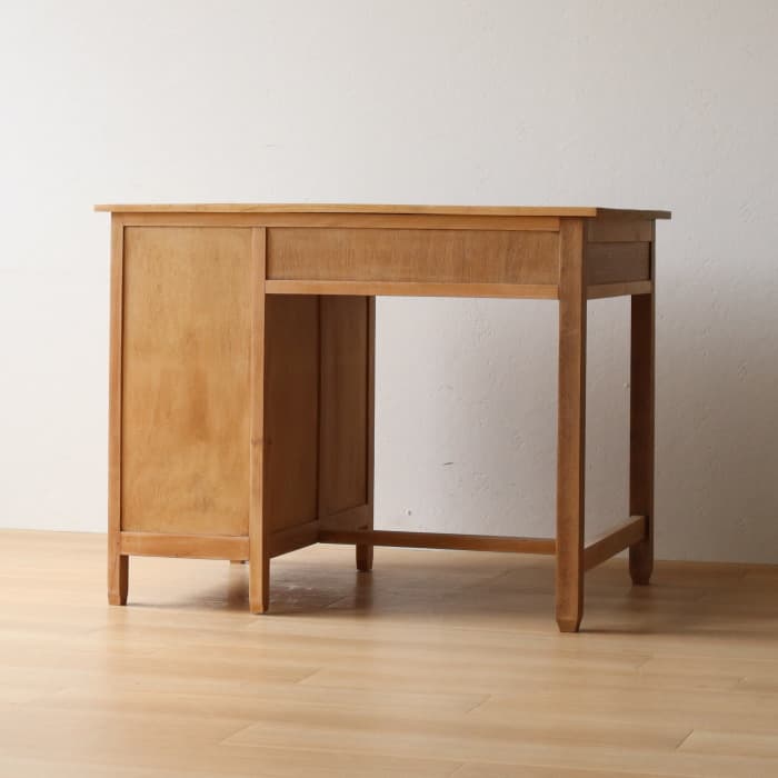 アンティーク タモ材 無塗装 片袖机 レトロ 無垢材 デスク 古家具