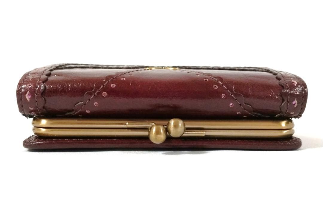 美品 未使用品 アナスイ がま口 折り財布 ボルドー バタフライ 花柄裏地 箱付