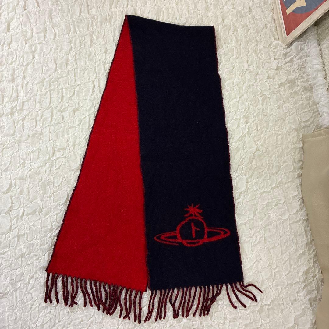 ヴィヴィアンウエストウッド　ビッグオーブ　リバーシブルマフラー　ウール　赤 紺