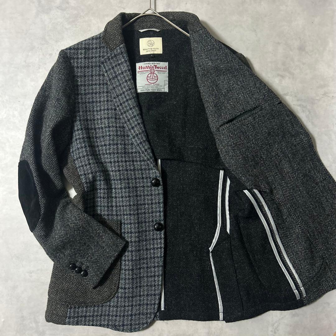 ビューティーアンドユース テーラードジャケット ハリスツイード ヘリンボーン L