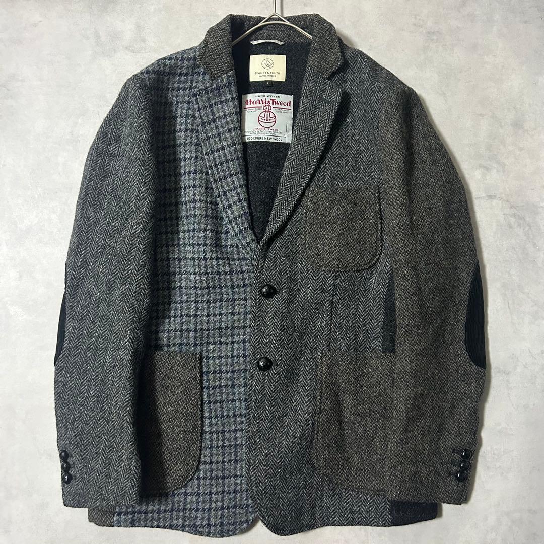 ビューティーアンドユース テーラードジャケット ハリスツイード ヘリンボーン L