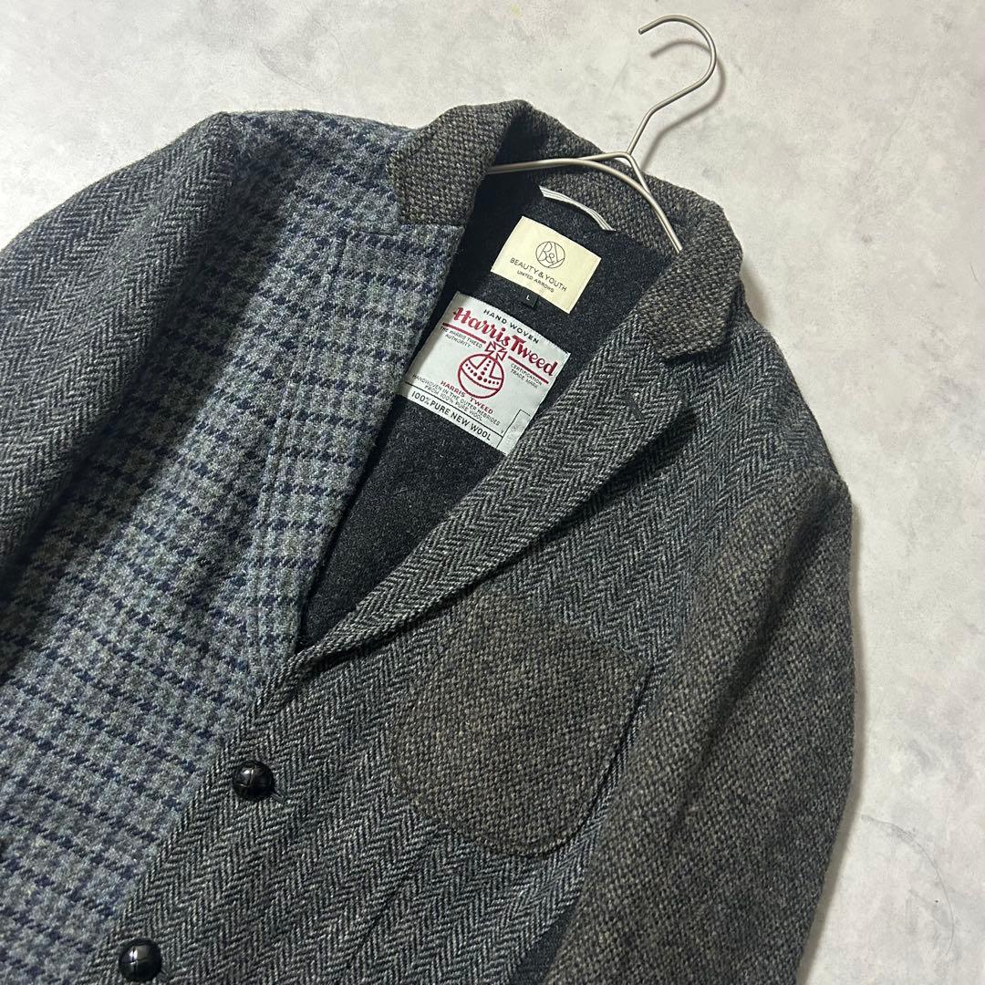 ビューティーアンドユース テーラードジャケット ハリスツイード ヘリンボーン L