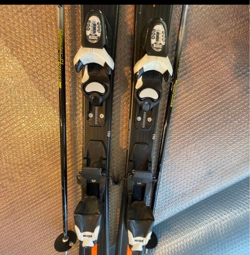 男の子　ジュニア　110cm head 21-21.5cm スキー　ストック付