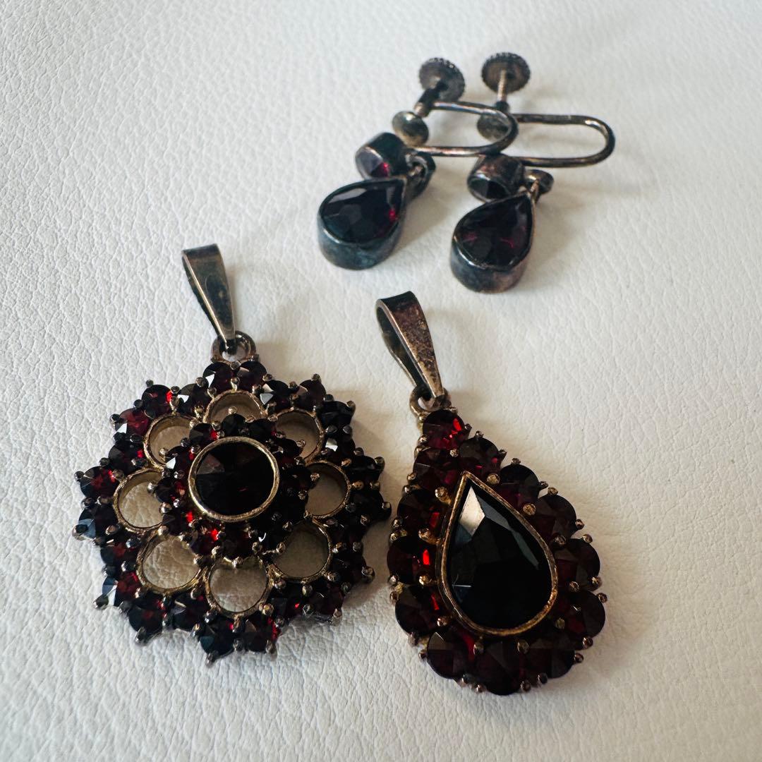 ガーネット イヤリング ペンダントトップ シルバー925 3点セット