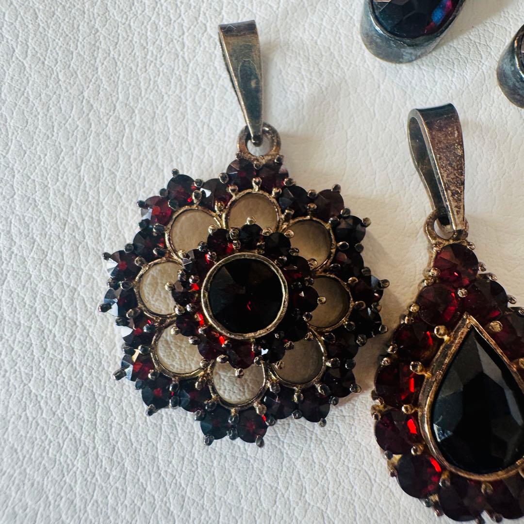 ガーネット イヤリング ペンダントトップ シルバー925 3点セット