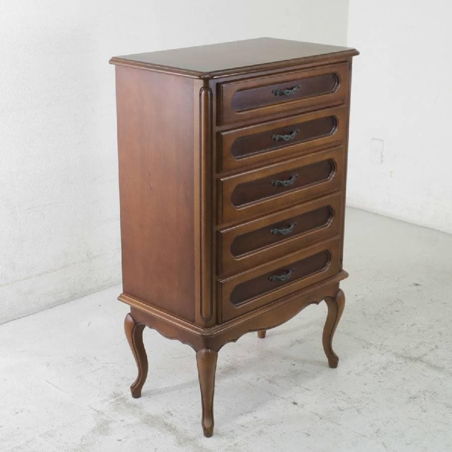 カリモク家具 アンティーク調 5段チェスト 猫脚 高さ110cm 高級家具