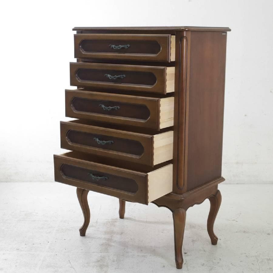 カリモク家具 アンティーク調 5段チェスト 猫脚 高さ110cm 高級家具