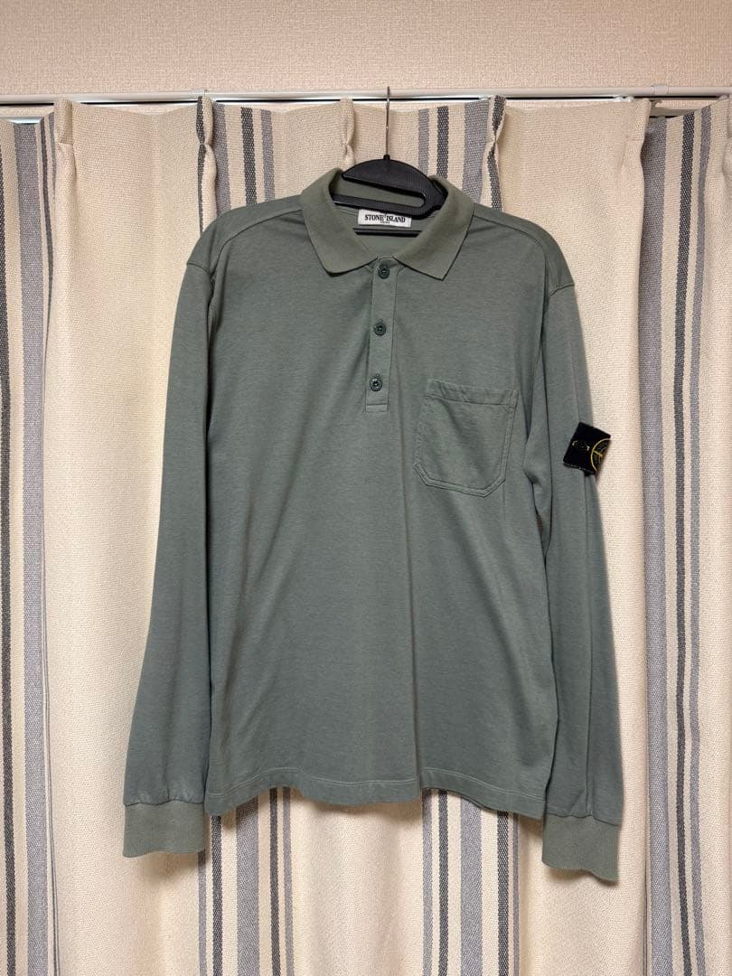 STONE  カーキ 長袖ポロシャツ