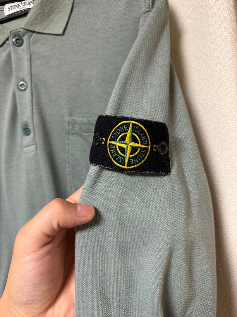 STONE  カーキ 長袖ポロシャツ
