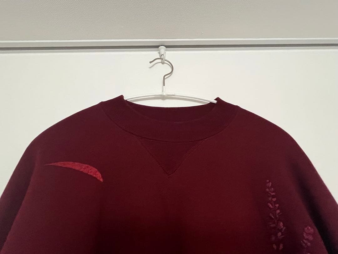 mame マメクロゴウチ　百合　刺繍スウェット　2 ボルドー　赤