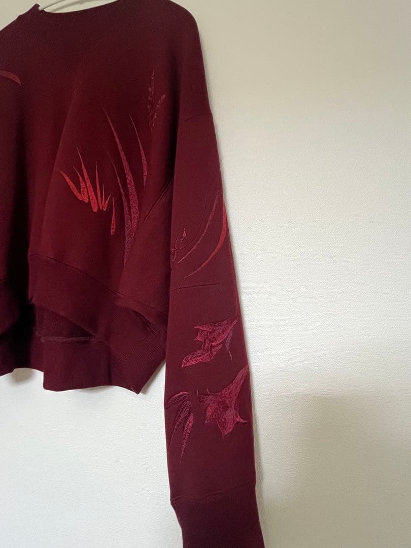 mame マメクロゴウチ　百合　刺繍スウェット　2 ボルドー　赤