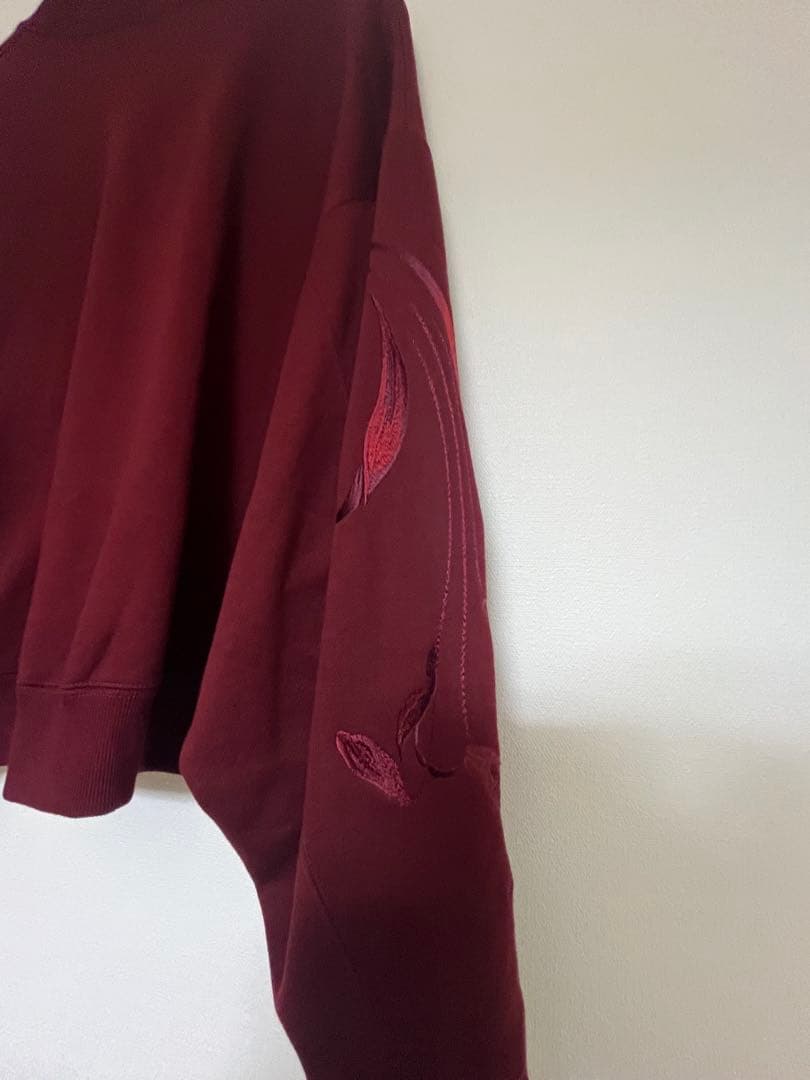 mame マメクロゴウチ　百合　刺繍スウェット　2 ボルドー　赤