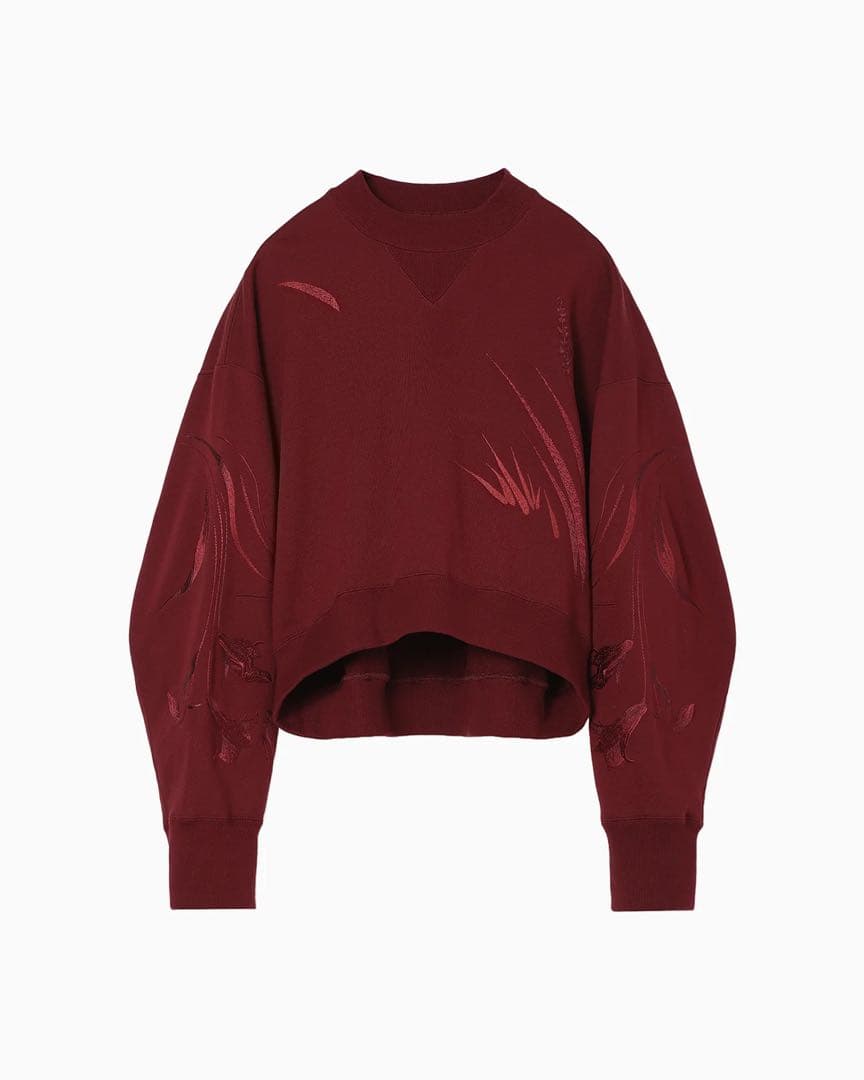 mame マメクロゴウチ　百合　刺繍スウェット　2 ボルドー　赤