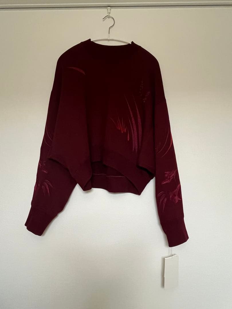 mame マメクロゴウチ　百合　刺繍スウェット　2 ボルドー　赤