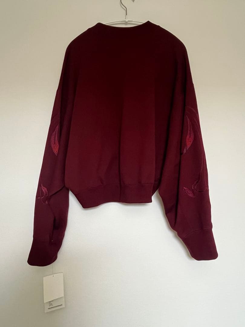 mame マメクロゴウチ　百合　刺繍スウェット　2 ボルドー　赤