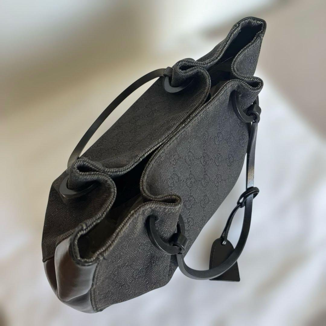 GUCCIグッチ トートバッグ GG柄 キャンバス レザー ポーチ付き 黒