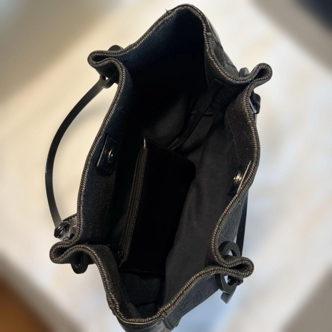 GUCCIグッチ トートバッグ GG柄 キャンバス レザー ポーチ付き 黒