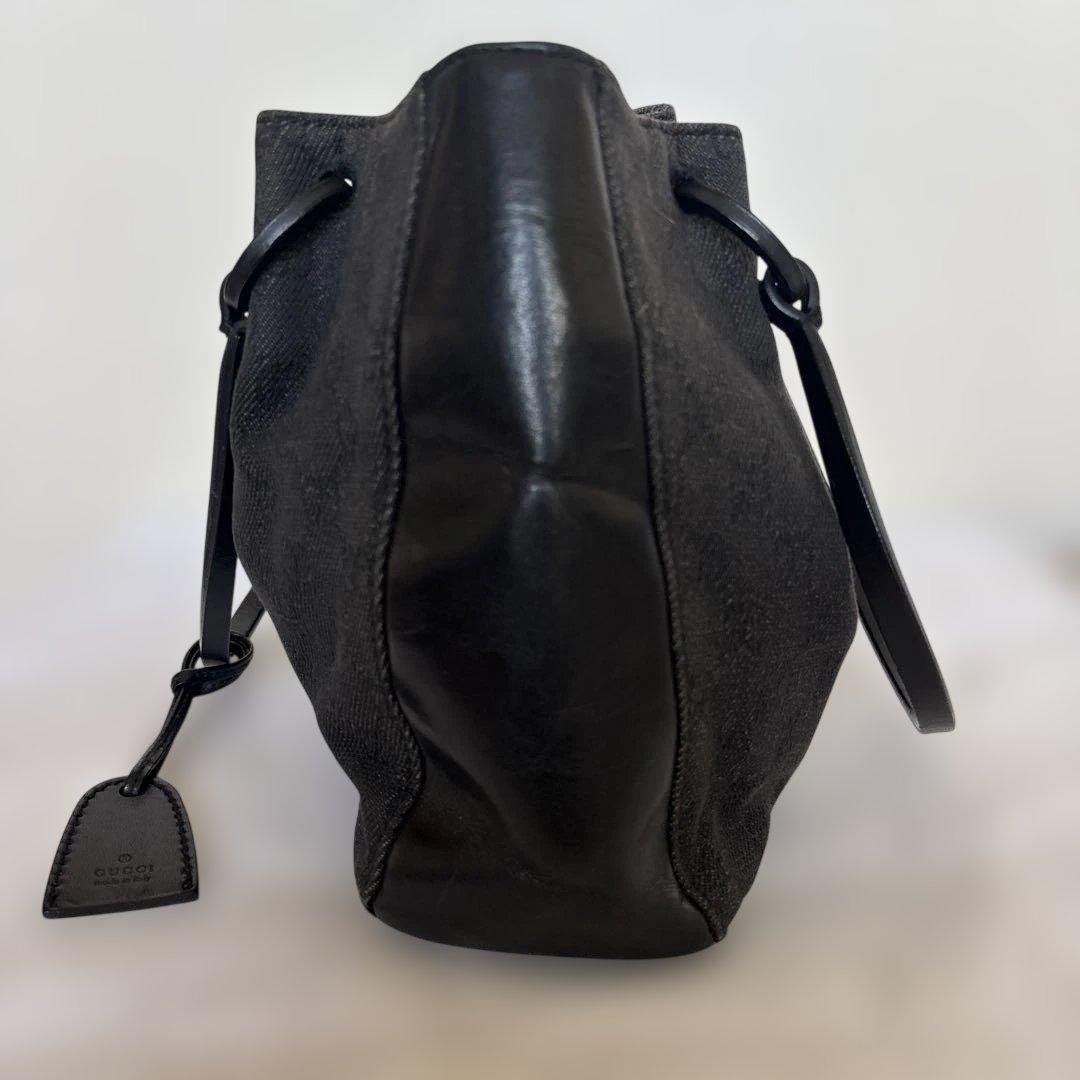 GUCCIグッチ トートバッグ GG柄 キャンバス レザー ポーチ付き 黒