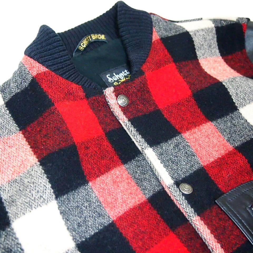 00s美品★SCHOTT　ショット　牛革 レザー×メルトン　スタジャン　ブラック