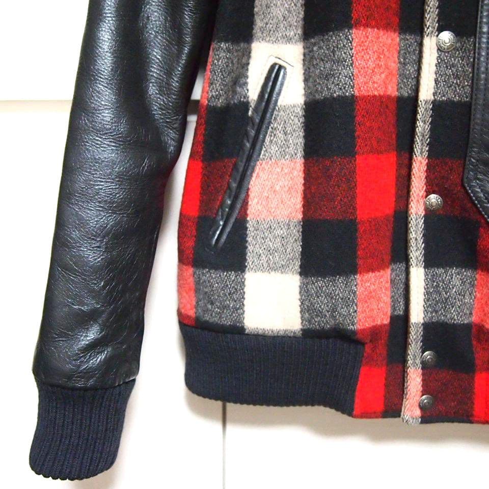 00s美品★SCHOTT　ショット　牛革 レザー×メルトン　スタジャン　ブラック