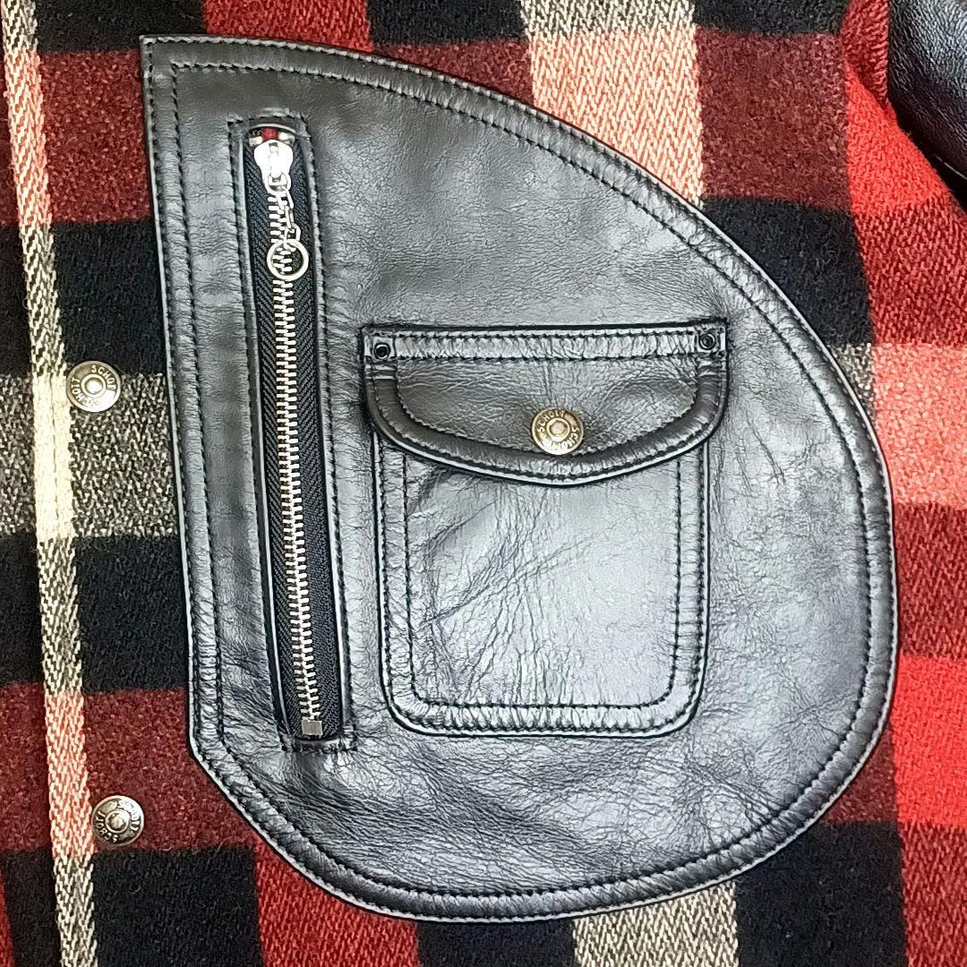 00s美品★SCHOTT　ショット　牛革 レザー×メルトン　スタジャン　ブラック