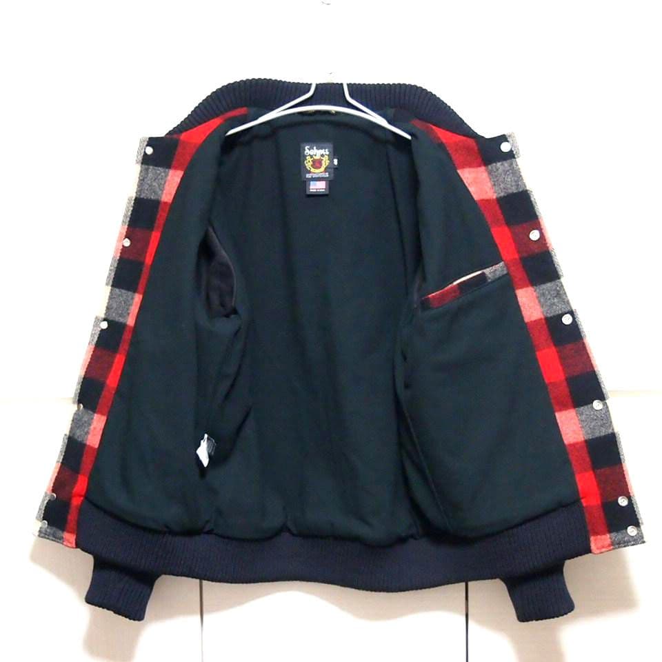 00s美品★SCHOTT　ショット　牛革 レザー×メルトン　スタジャン　ブラック