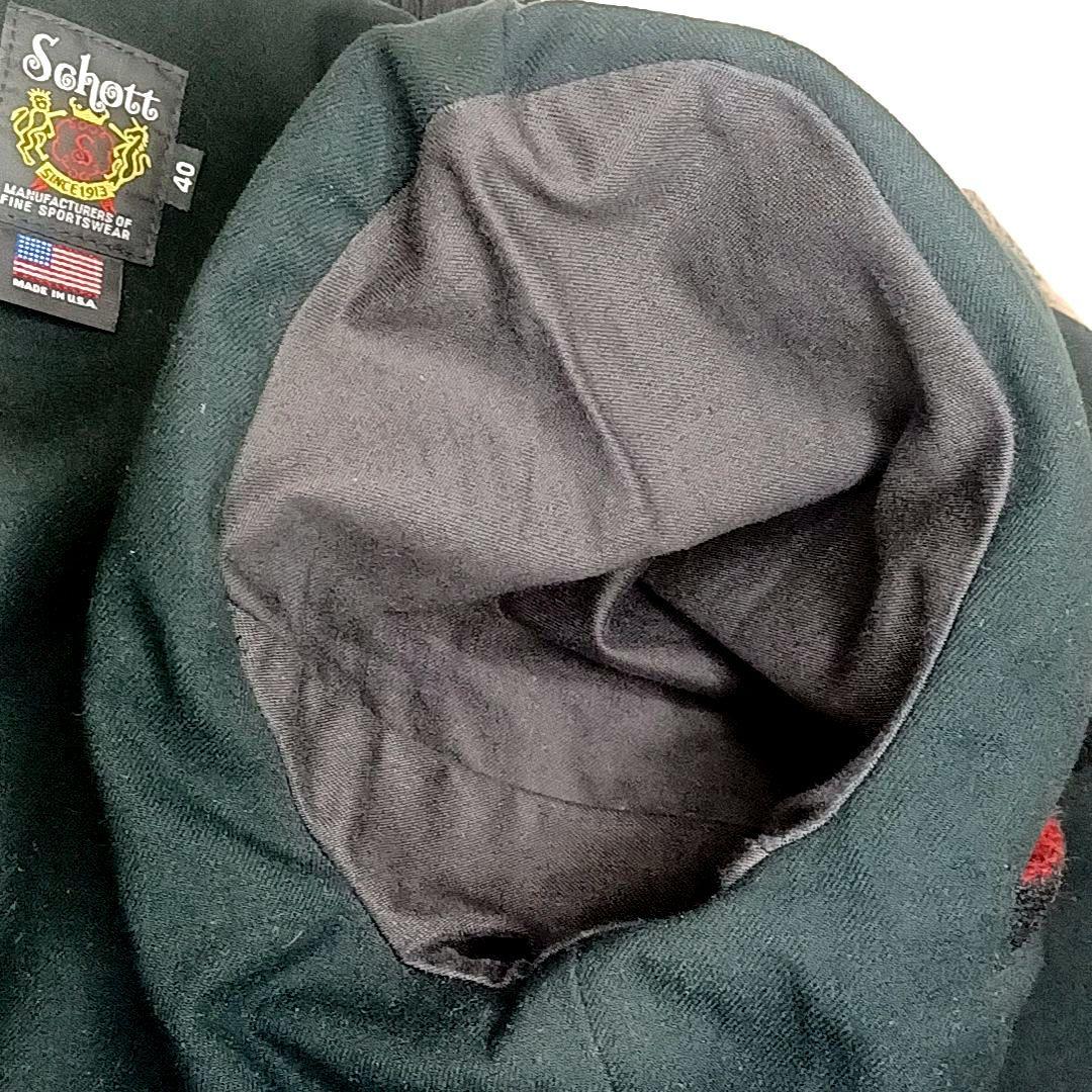 00s美品★SCHOTT　ショット　牛革 レザー×メルトン　スタジャン　ブラック