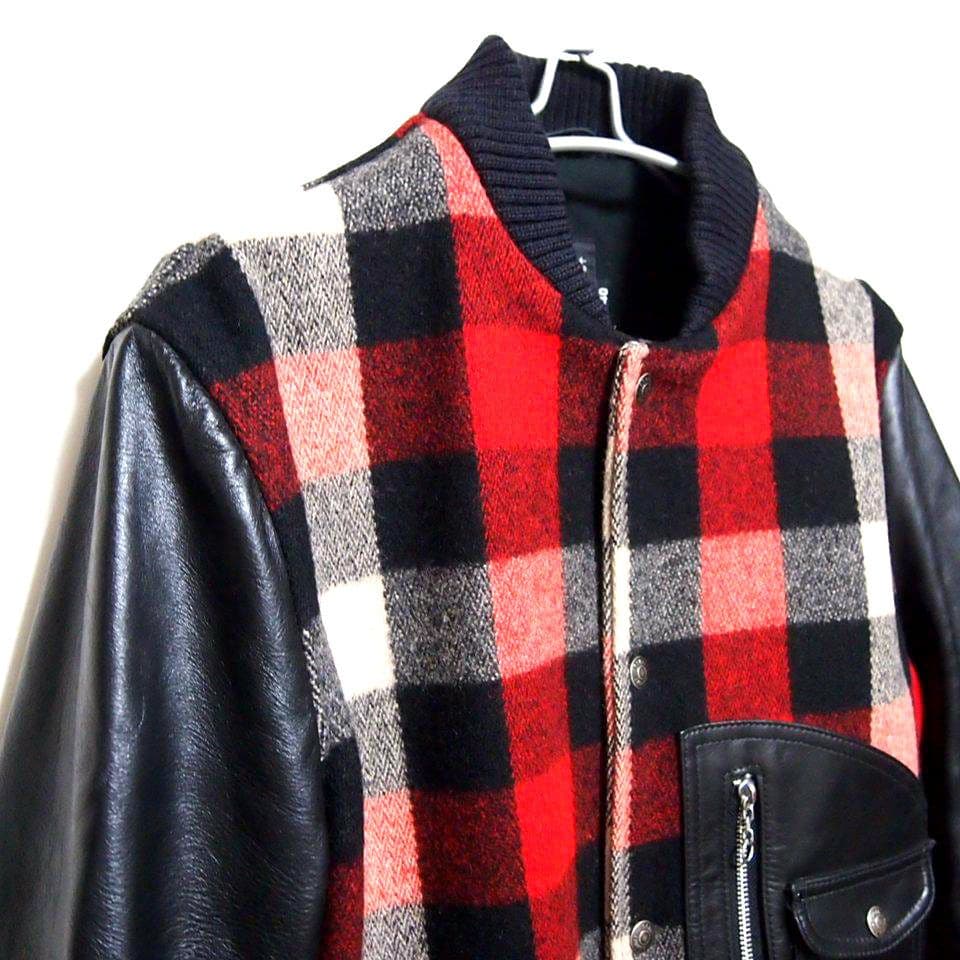 00s美品★SCHOTT　ショット　牛革 レザー×メルトン　スタジャン　ブラック