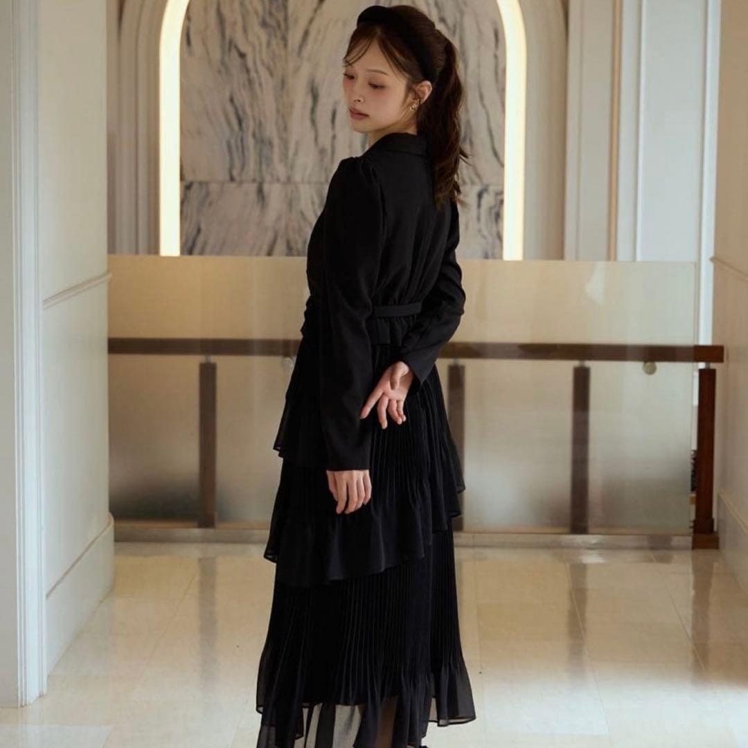 アンドクチュール ジャケットレイヤードプリーツワンピース ブラック