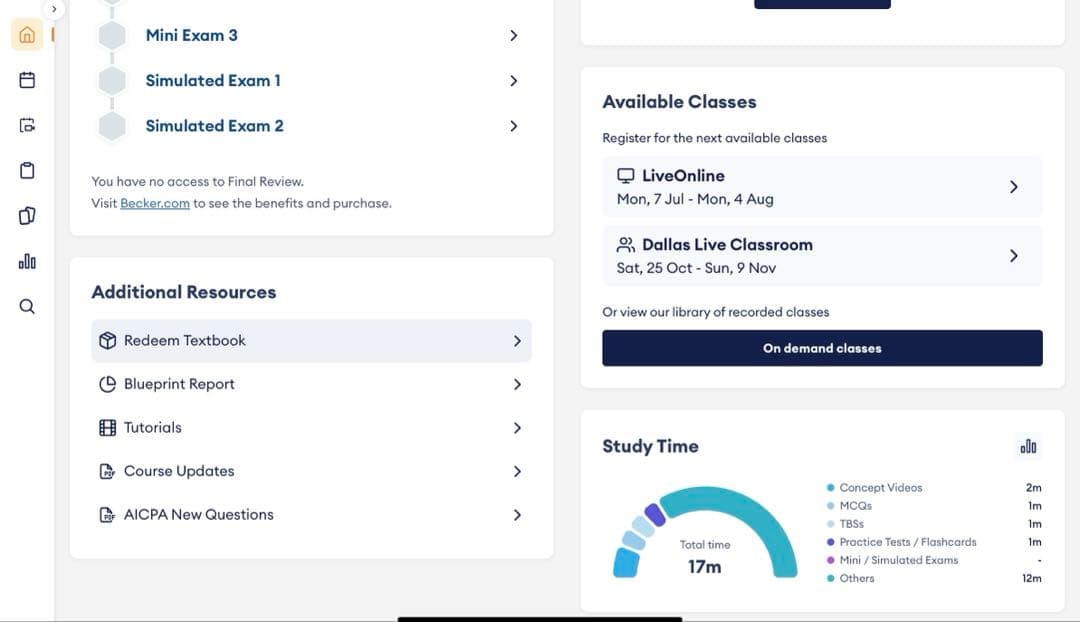 Becker USCPA テキスト　問題集　模擬試験
