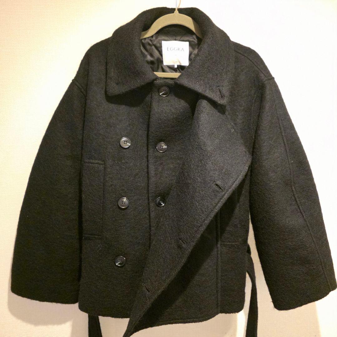 EGGKA レディース カジュアル ウールブレンド ショートコート ブラック