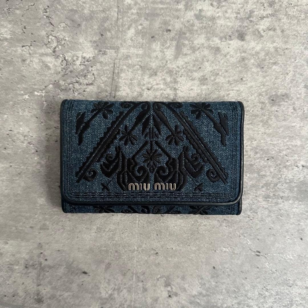 小物 Miu Miu Embroidered Denim Wallet archive