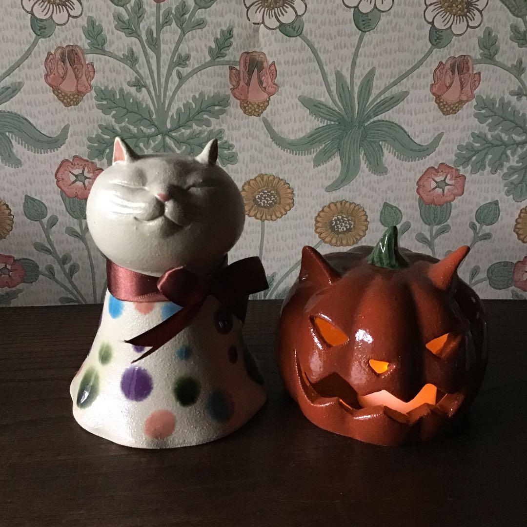 ハレハレ猫(白猫)＋猫かぼちゃランタン(オレンジ) ハロウィンセット