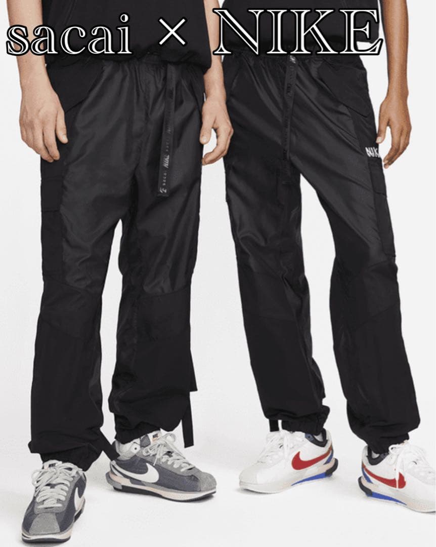 ✨レア✨sacai × NIKE ブラックカーゴ　ナイロンパンツ　レディース
