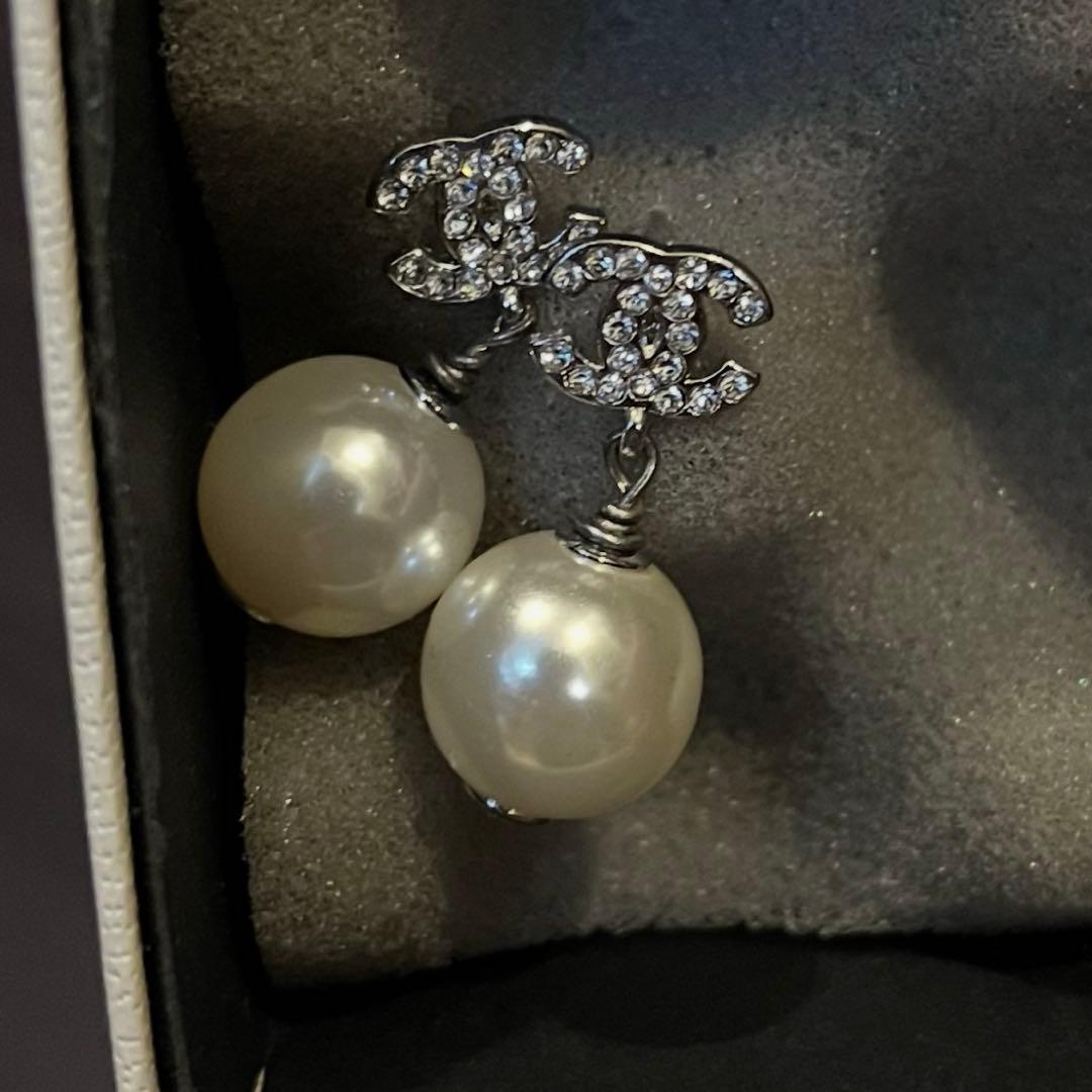 正規品　CHANEL パールドロップピアス　ストーン　ココマーク　パール