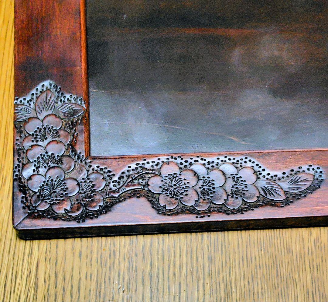 軽井沢彫大型木製フレーム 美しい桜柄彫刻　珍品　32✕37cm