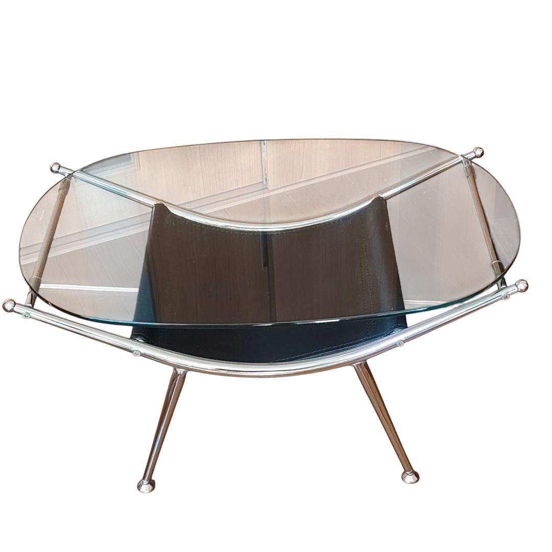 北欧レトロ ミッドセンチュリー スペースエイジ　楕円 ガラステーブル 強化ガラス
