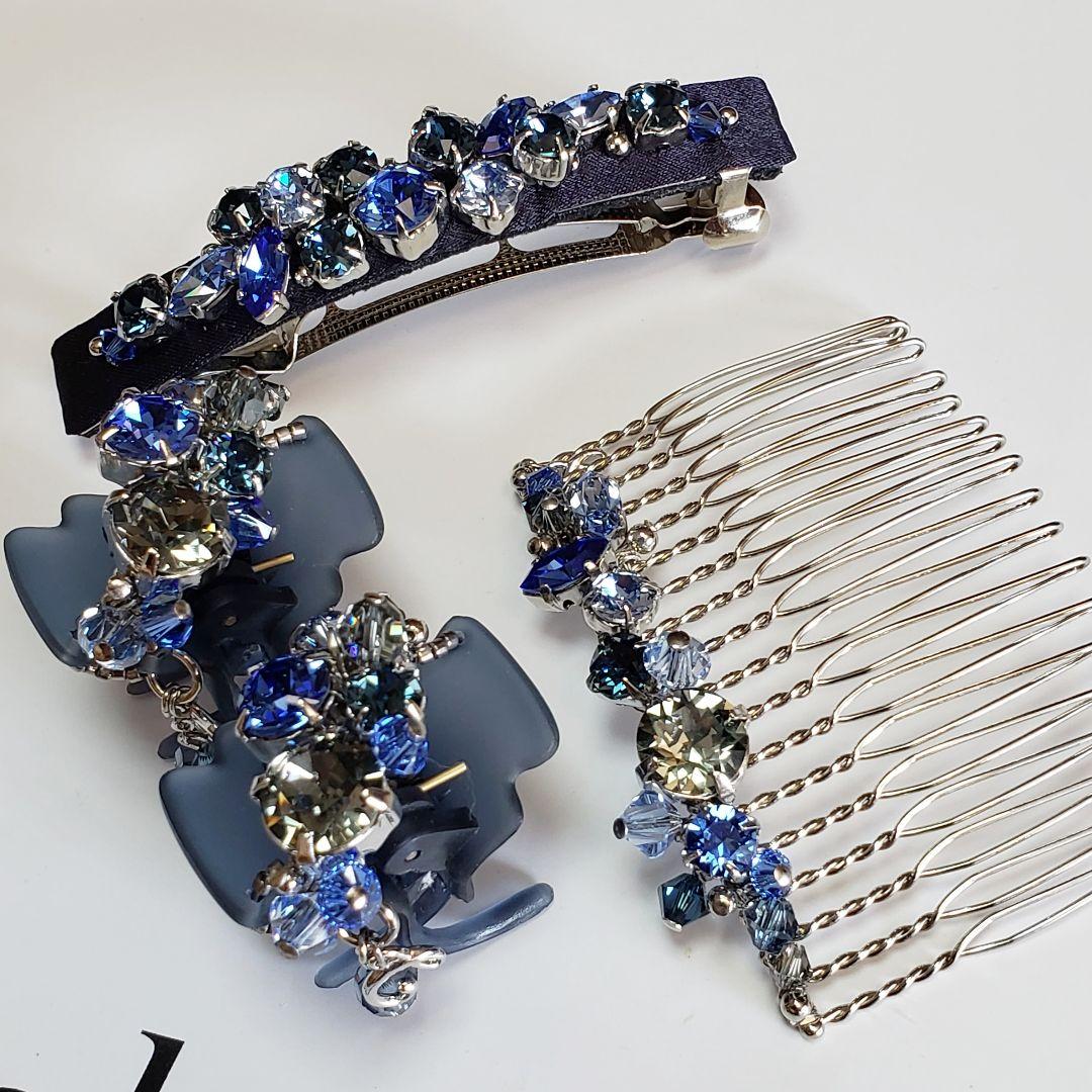 新品未使用　コンプレックスビズ ビジュー ブルー　バレッタ ヘアアクセサリー