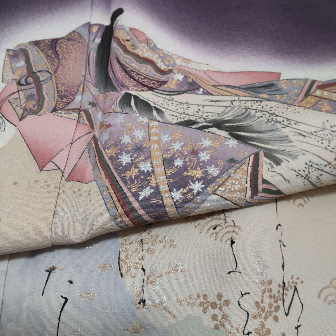 正絹　伝統工芸士　樽本伊勢蔵作　摺染　百人一首　訪問着（１２０）