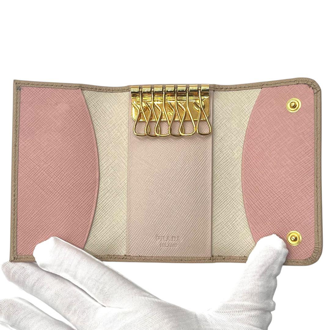PRADA プラダ　6連キーケース　鍵　バイカラー　サフィアーノレザー