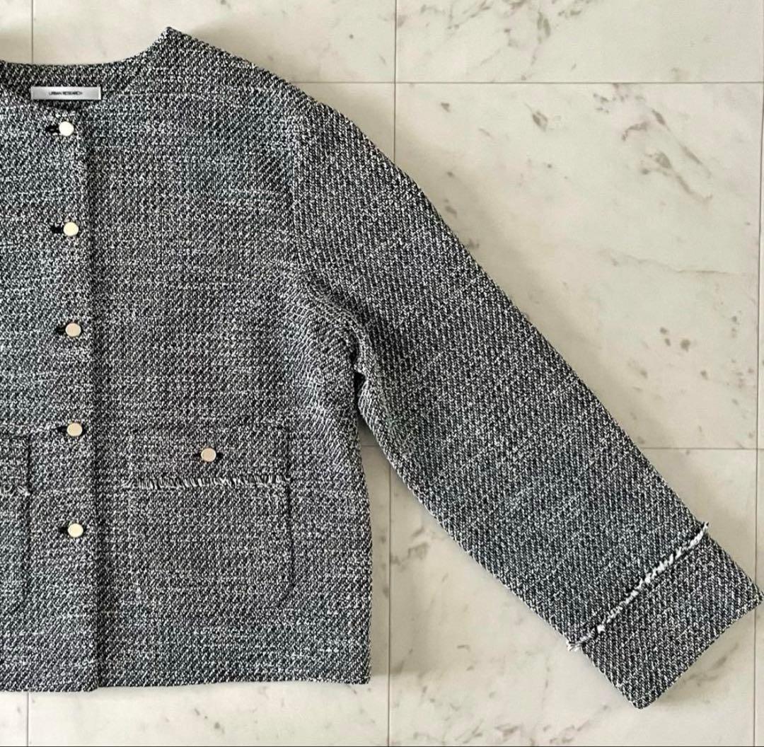 25SS＊試着のみ＊ドアーズ ツイードノーカラージャケット ブラック系 長袖