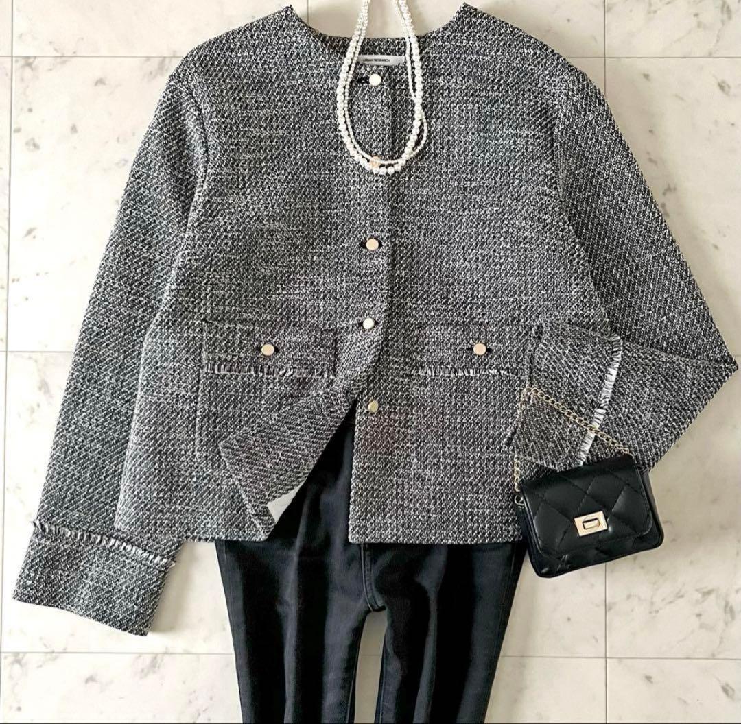 25SS＊試着のみ＊ドアーズ ツイードノーカラージャケット ブラック系 長袖