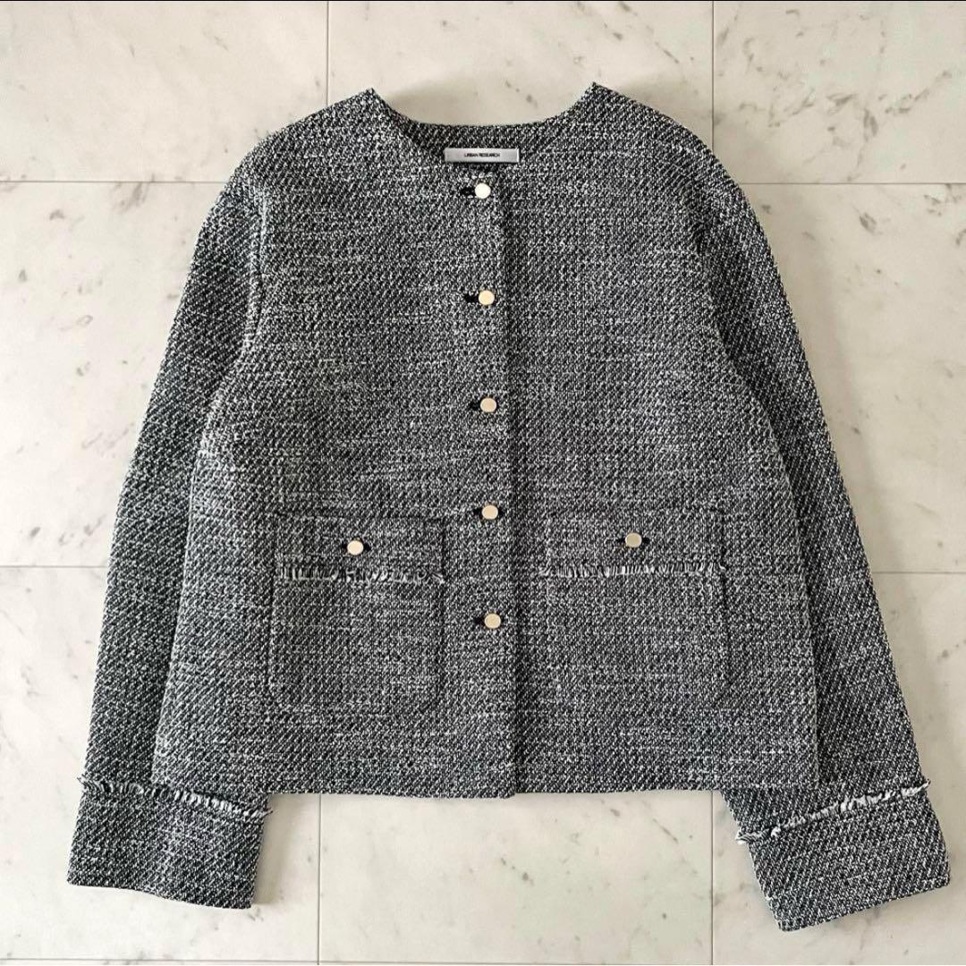 25SS＊試着のみ＊ドアーズ ツイードノーカラージャケット ブラック系 長袖