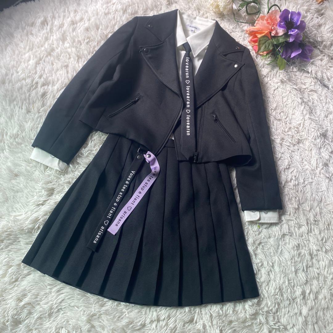極美品arisana フレドリック- ライダース卒服165スーツ 黒　ロック調